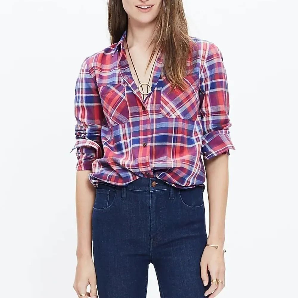 Madewell ex-boyfriend shirt in Kentwood plaid, xxs